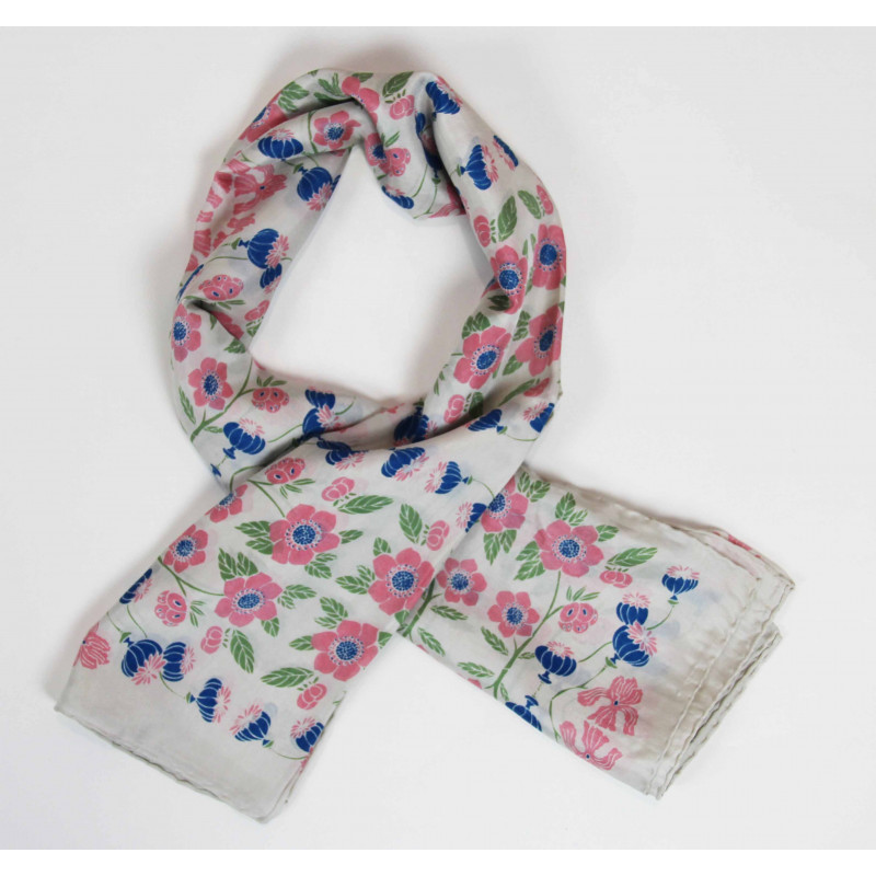FOULARD CARRÉ SOIE FLORA PASTEL - Imagen 3