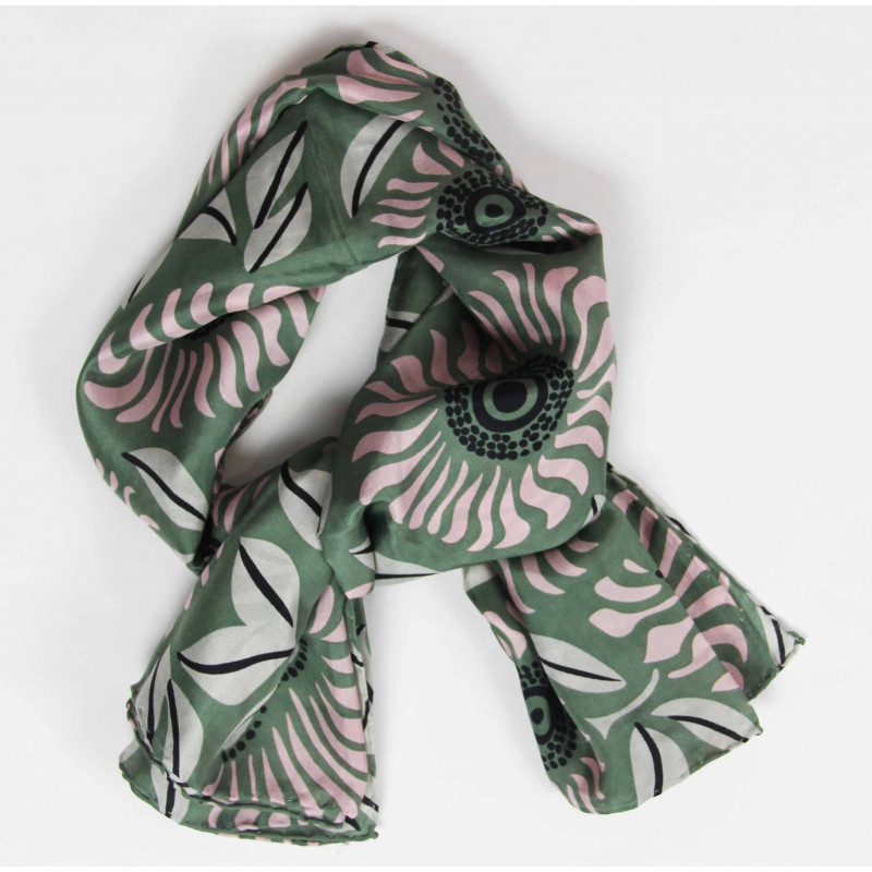 FOULARD CARRÉ SOIE FOLLY KAKI - Imagen 3